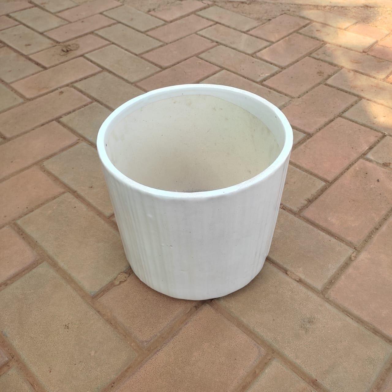 8 Inch White Classy Glass Ceramic Pot