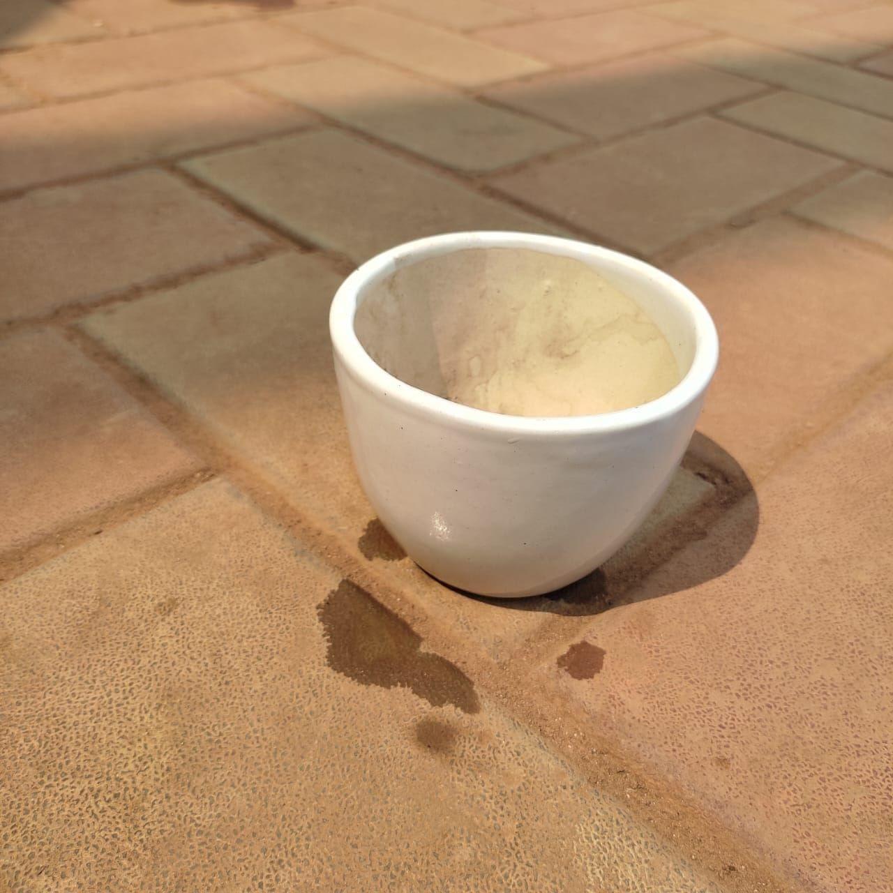 3 Inch White Classy Cup Ceramic Pot