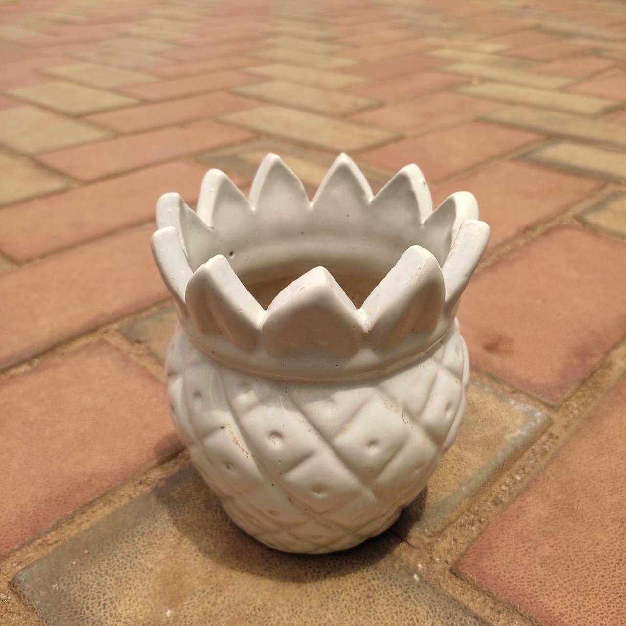 4 Inch Creme Small Pineapple Designer Ceramic Pot