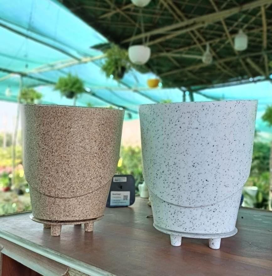 Set of 2 - 8 Inch Brown & Gray Overhead Pixels Designer Polymer Planter with Plate