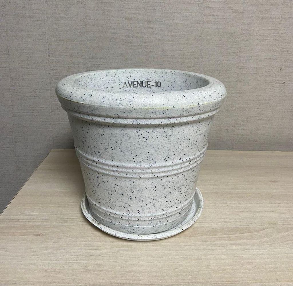 10 Inch Gray Pixels Designer Polymer Planter with Plate