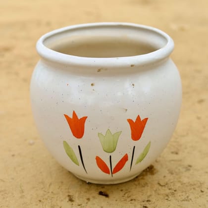 Buy 10 Inch White Matka Ceramic Pot (any design) Online | Urvann.com