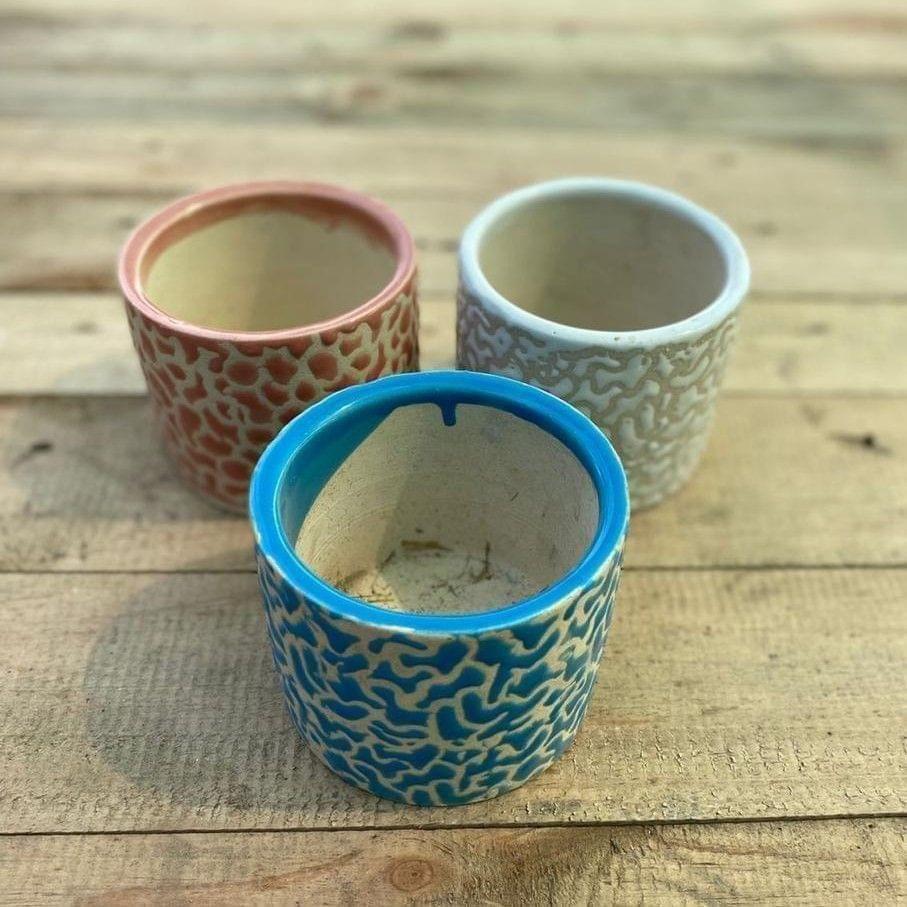 Set of 3 - 4 Inch Designer Glass Ceramic Pot (any colour)