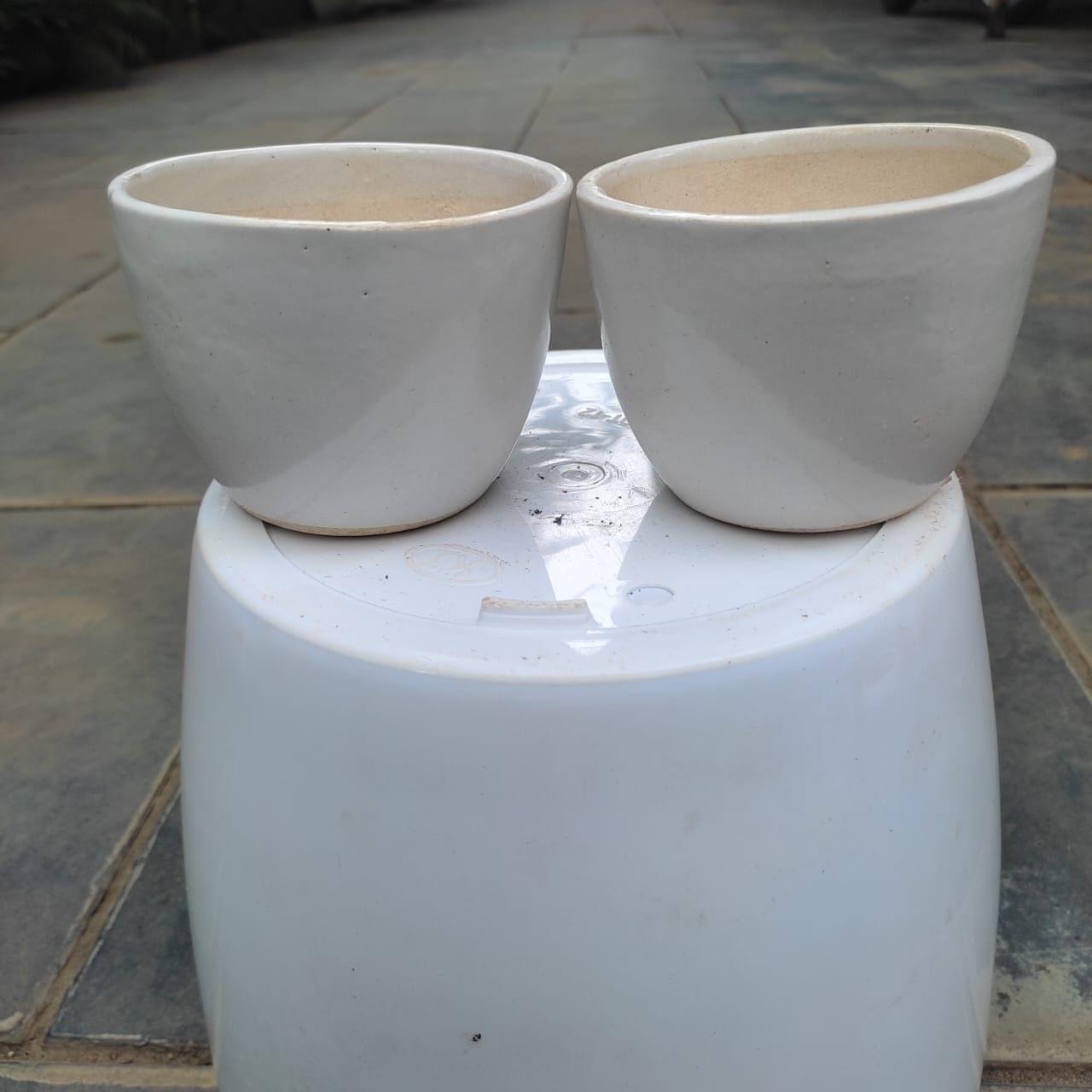 Set of 2 - 3 Inch Crooked Cup Ceramic Pot (any colour)