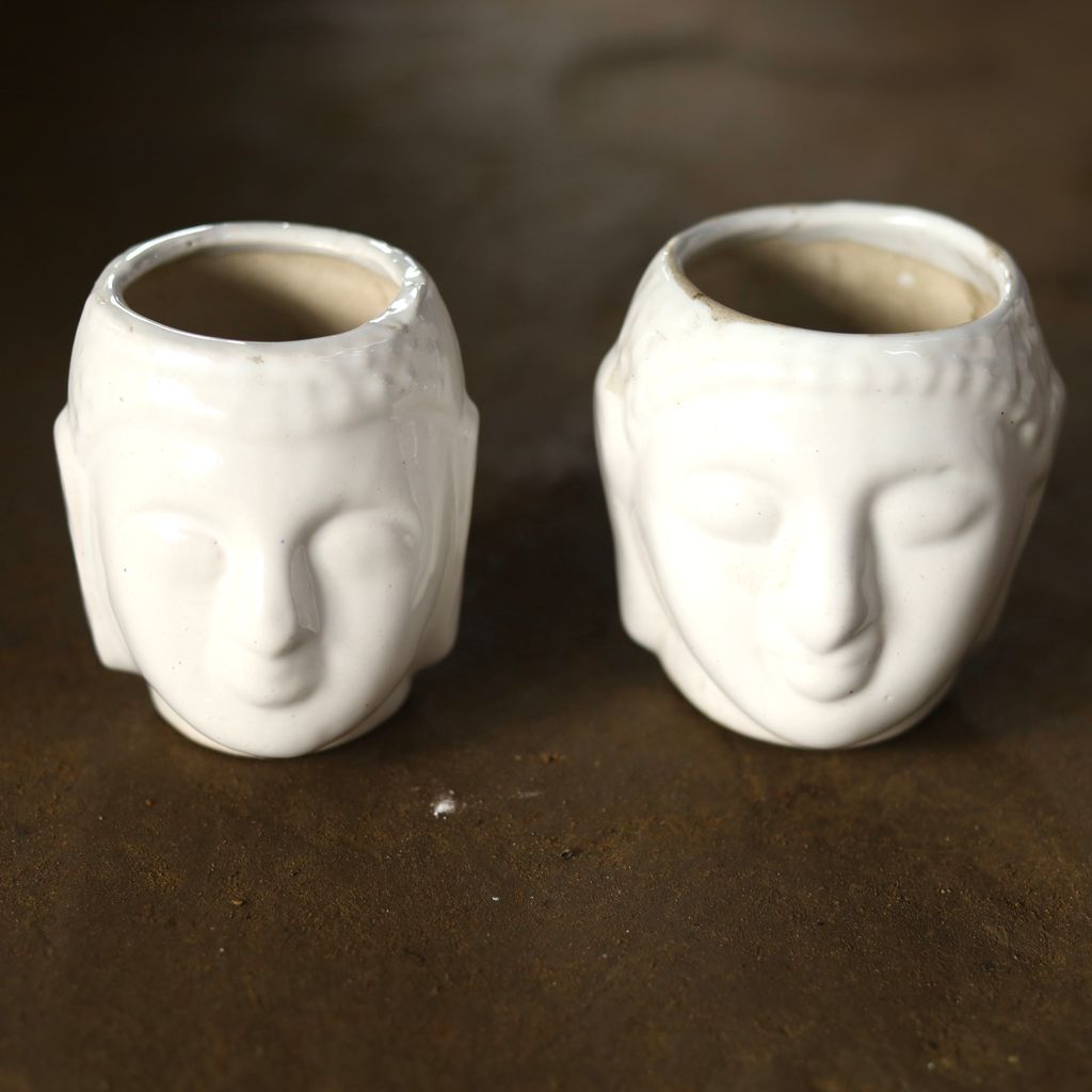 Set of 2 - 5 Inch Classy Buddha Designer Ceramic Pot