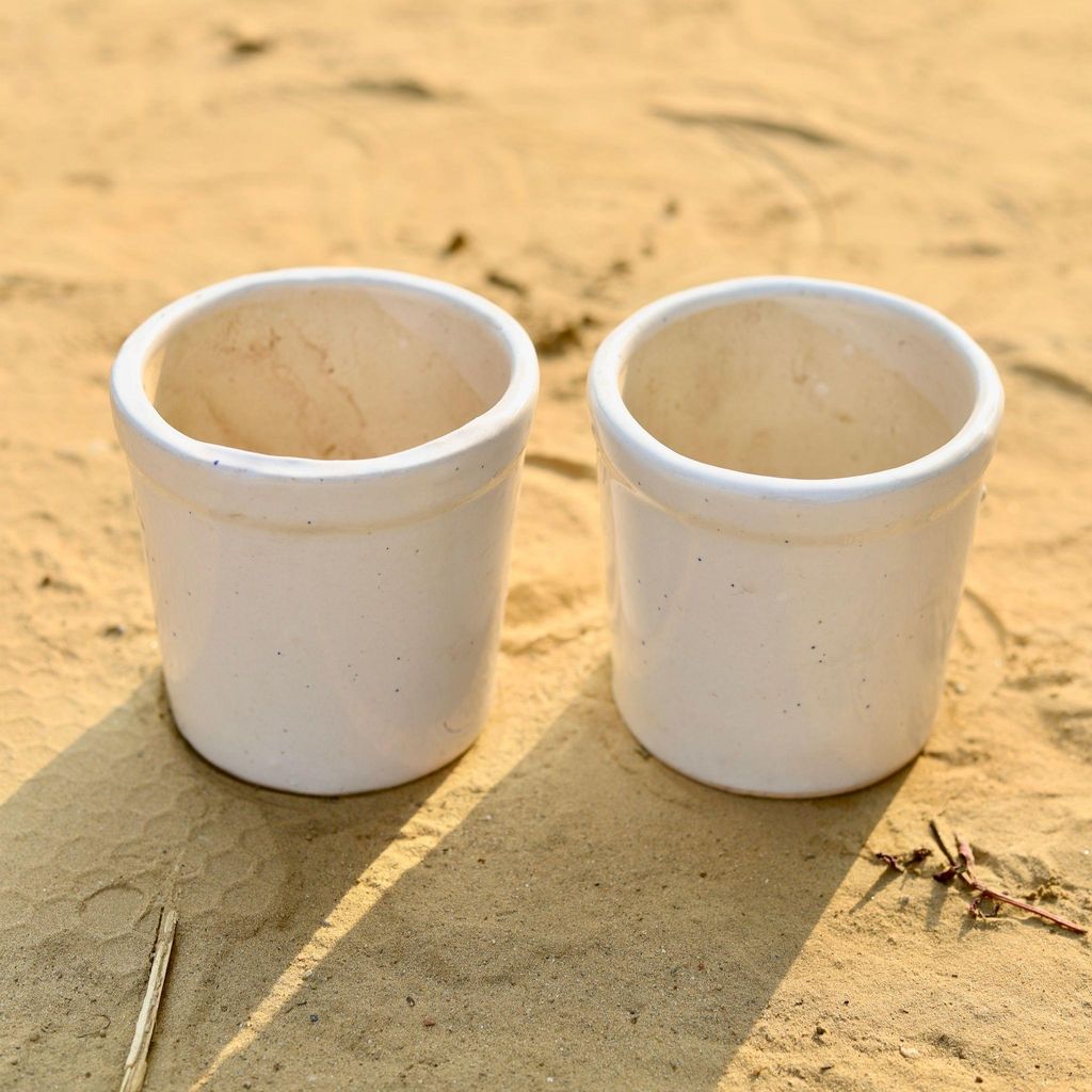 Set of 2 - 5 Inch White Classy Cylindrical Ceramic Pot