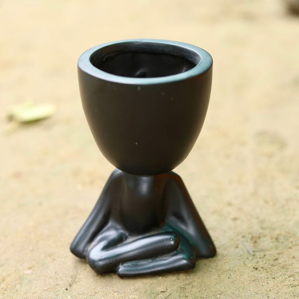 4 Inch Black Meditating Man Designer Resin Pot