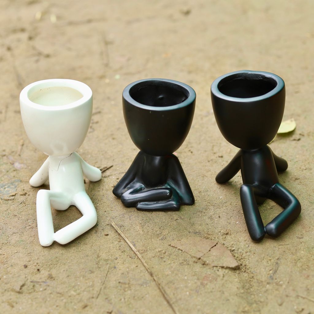 Set of 3 - 4 Inch Man Designer Resin Pot (any design)