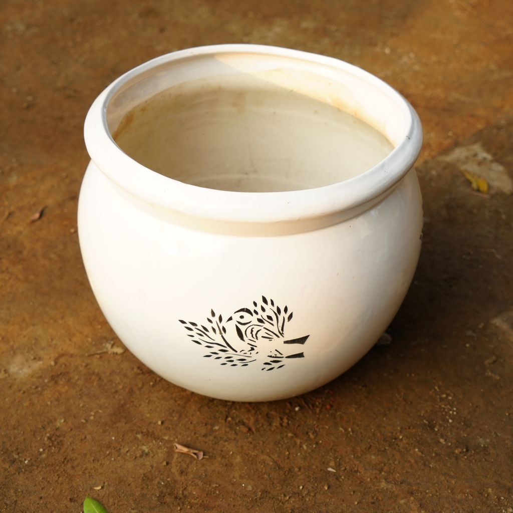 10 Inch Classy White Matki Designer Ceramic Pot (any design)