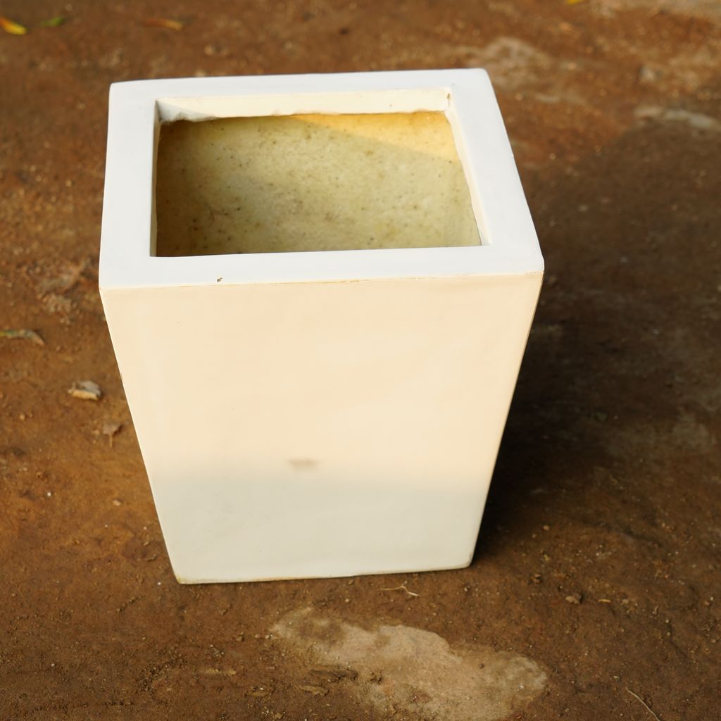 10 Inch Classy White Square Designer Fibre Pot