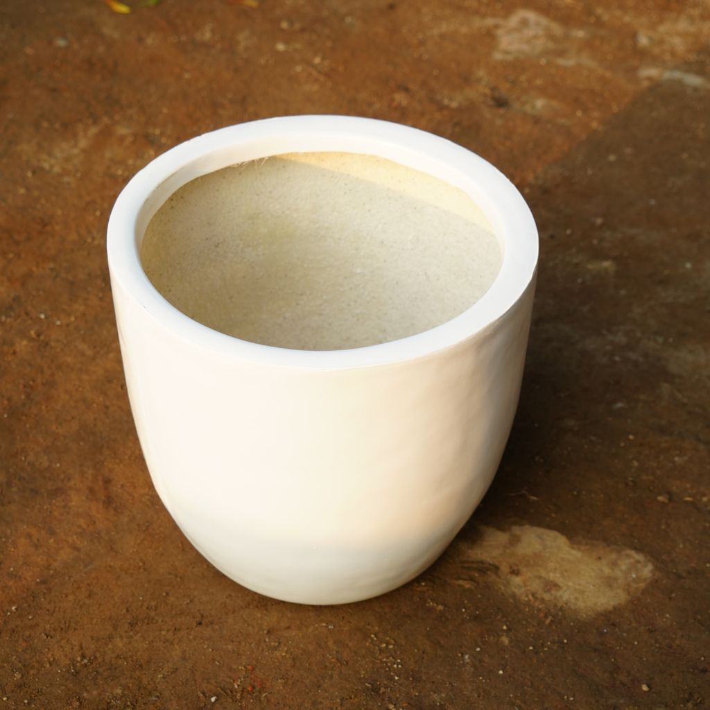 16 Inch Classy White Cup Designer Fibre Pot