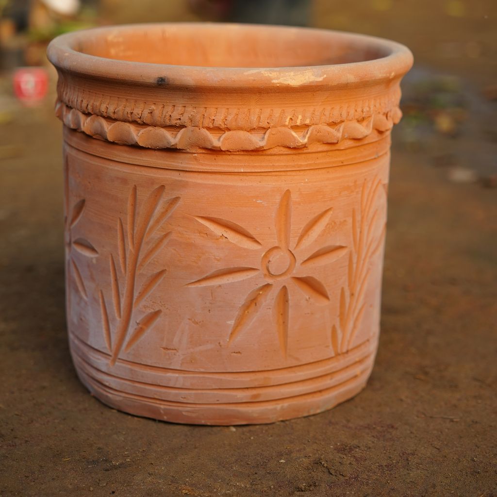 8 Inch Pipe Designer Flowery Clay Pot