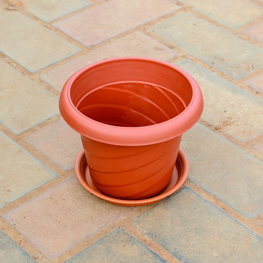 7 Inch Red Premium Designer Plastic Pot With Tray