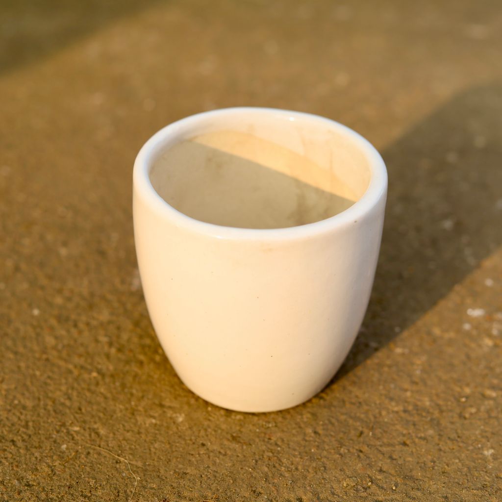 4 Inch Classy White Cup Ceramic Pot
