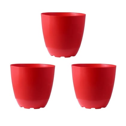 Set of 03 - 6 Inch Red Premium Orchid Round Plastic Pot