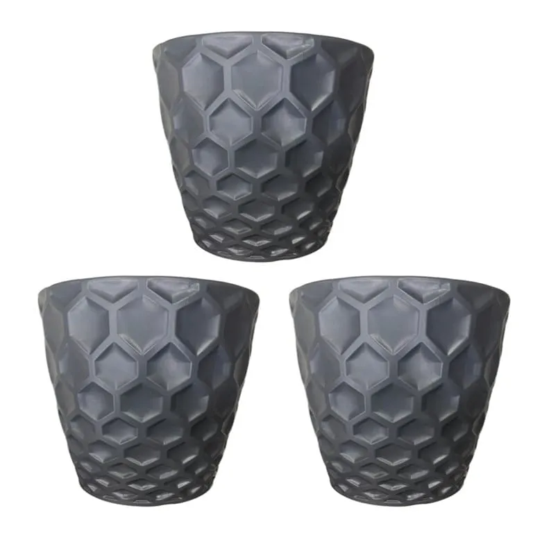 Set of 03 - 10 Inch Grey Premium Royal Plastic Pot