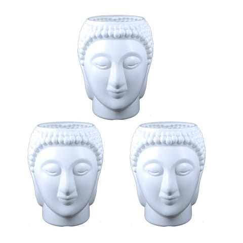 Set of 03 - 6 Inch White Premium Buddha Plastic Pot