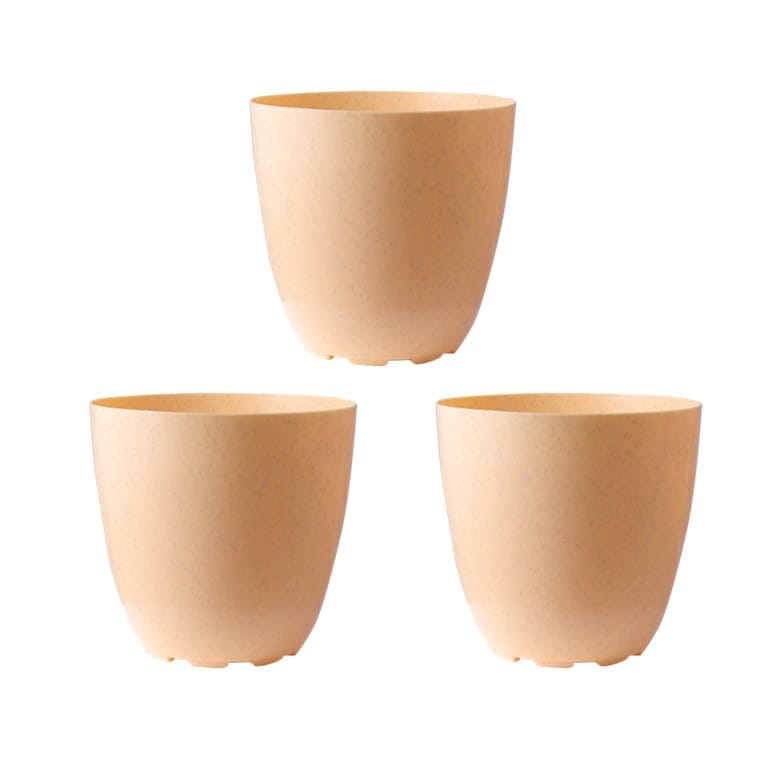 Set of 03 - 8 Inch Beige Marble Premium Orchid Round Plastic Pot