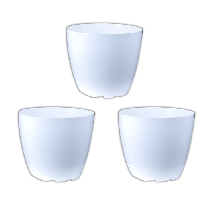 Set of 03 - 8 Inch White Premium Orchid Round Plastic Pot
