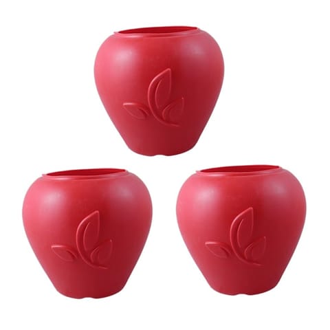 Set of 03 - 9 Inch Red Premium Apple Leaf Plastic Pots