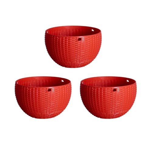 Set of 3 - 7 X 4.5 Inch Red Premium Euro Plastic Hanging Basket