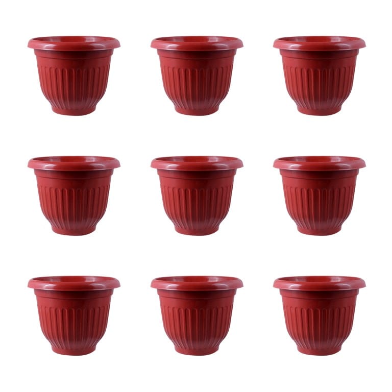 Buy Set of 09 - 8 Inch Terracotta Red Premium Olive Plastic Pot Online | Urvann.com Set of 09 - 8 Inch Terracotta Red Olive Plastic Pot