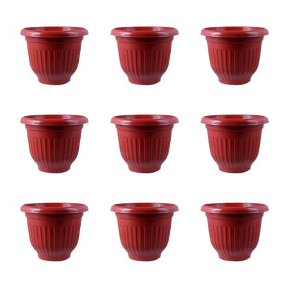 Buy Set of 09 - 8 Inch Terracotta Red Premium Olive Plastic Pot Online | Urvann.com