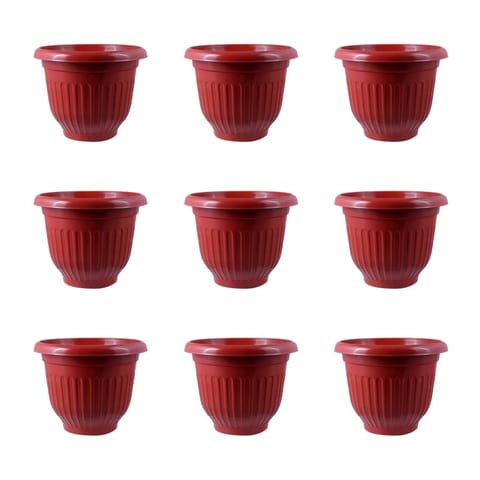 Set of 09 - 8 Inch Terracotta Red Olive Plastic Pot