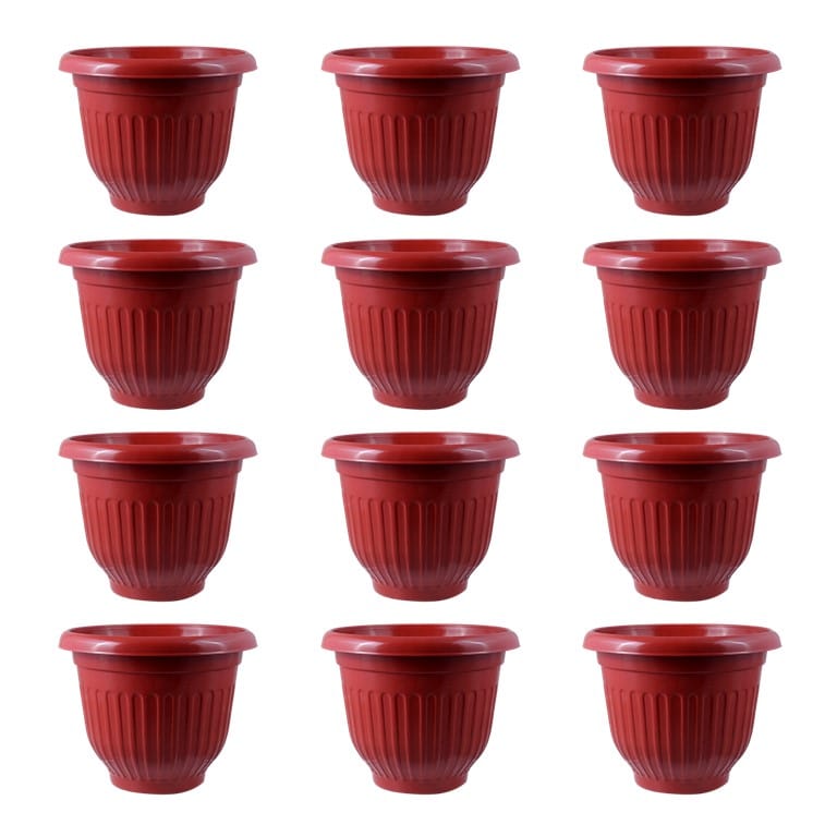 Buy Set of 12 - 8 Inch Terracotta Red Premium Olive Plastic Pot Online | Urvann.com Set of 12 - 8 Inch Terracotta Red Olive Plastic Pot