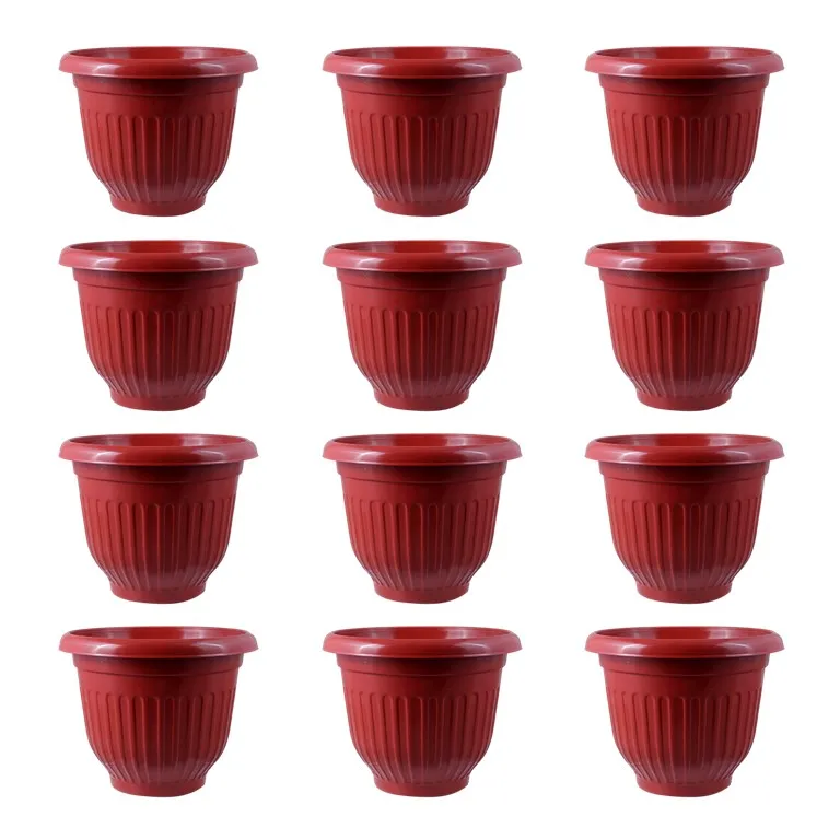 Set of 12 - 8 Inch Terracotta Red Olive Plastic Pot