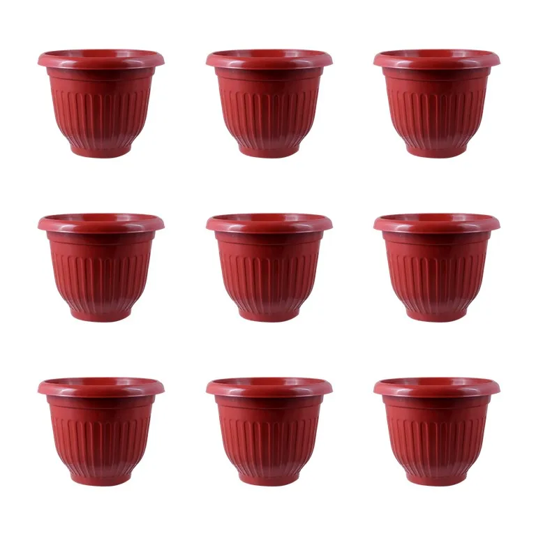 Set of 09 - 10 Inch Terracotta Red Olive Plastic Pot