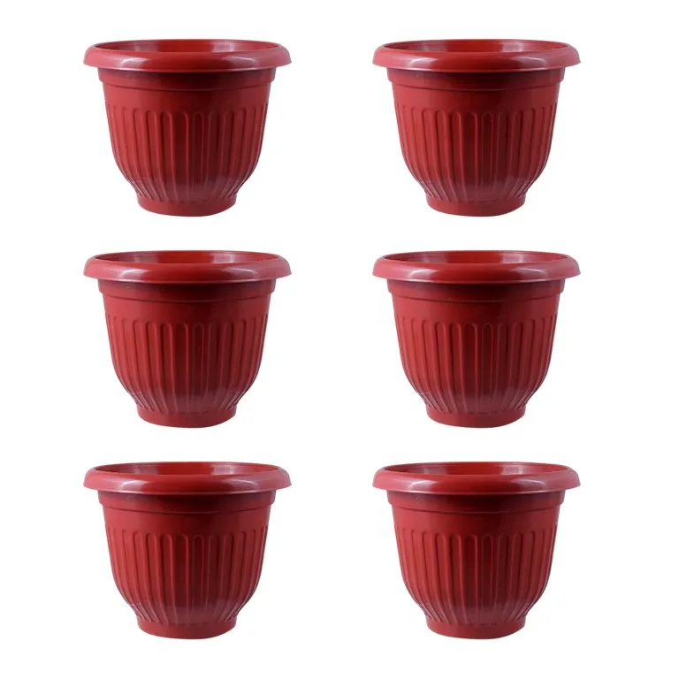 Set of 06 - 12 Inch Terracotta Red Olive Plastic Pot