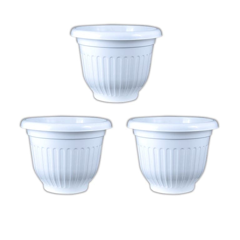 Buy Set of 03 - 10 Inch White Premium Olive Plastic Pot Online | Urvann.com Set of 03 - 10 Inch White Olive Plastic Pot