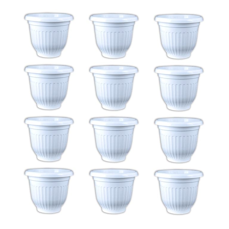 Set of 12 - 12 Inch White Olive Plastic Pot