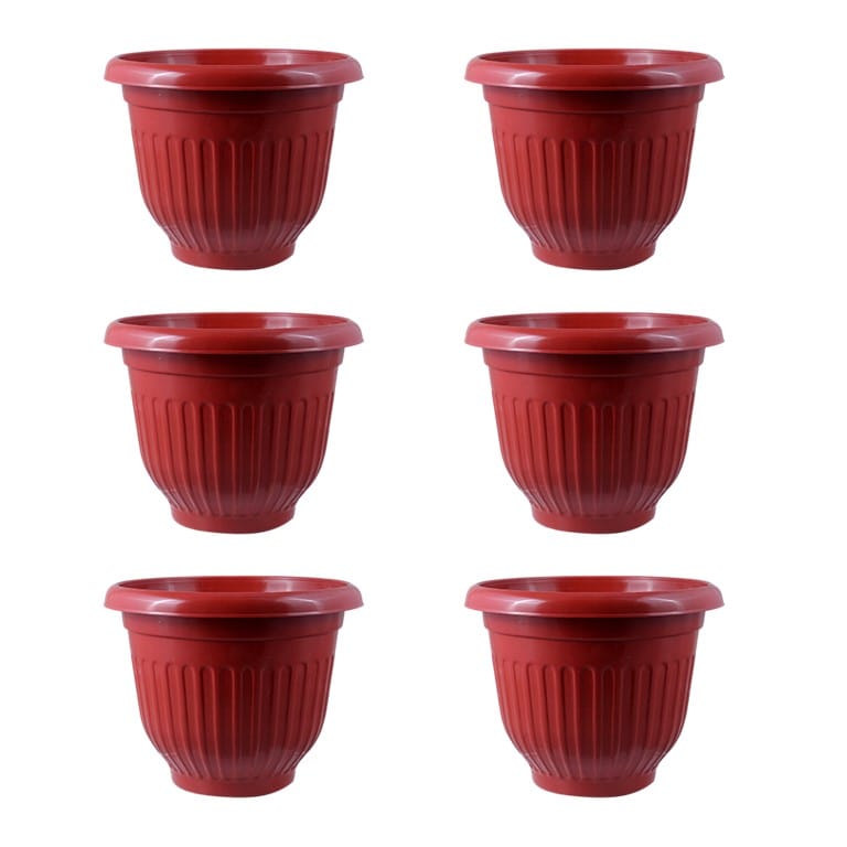 Set of 06 - 8 Inch Terracotta Red Olive Plastic Pot