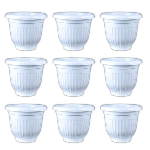 Set of 09 - 8 Inch White Olive Plastic Pot