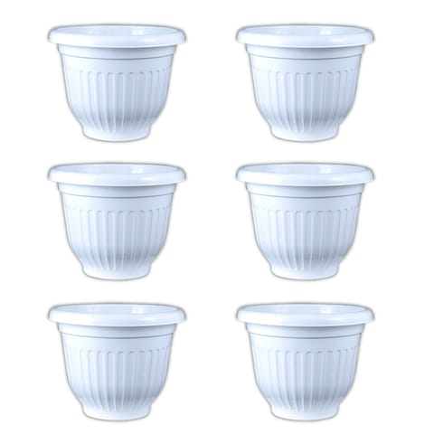 Set of 06 - 10 Inch White Olive Plastic Pot