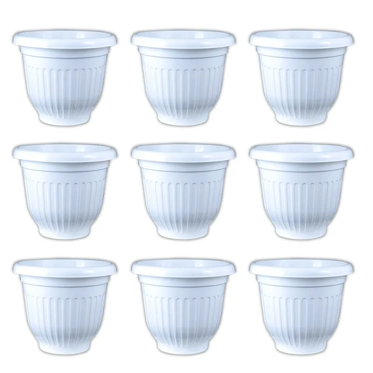 Set of 09 - 10 Inch White Olive Plastic Pot
