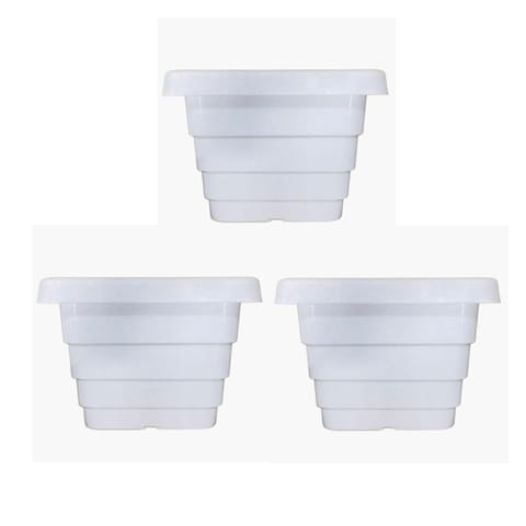 Set of 03 - 4 Inch White Premium Orchid Square Plastic Pots