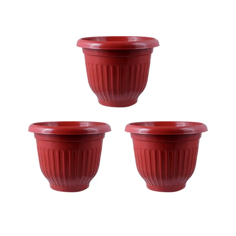 Set of 03 - 10 Inch Terracotta Red Olive Plastic Pots