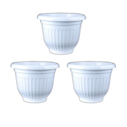 Set of 03 - 8 Inch White Olive Plastic Pots