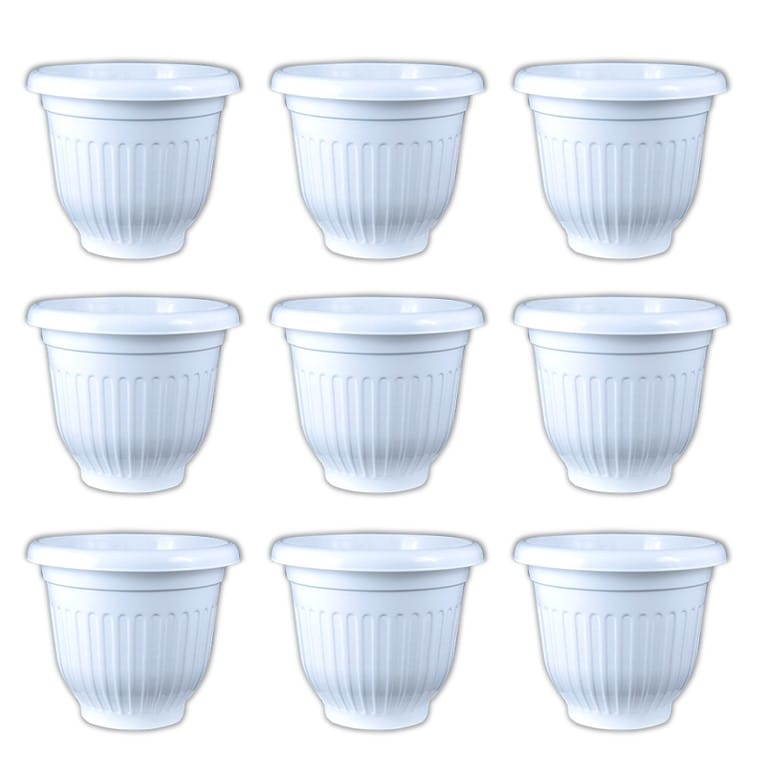 Set of 09 - 8 Inch White Olive Plastic Pots