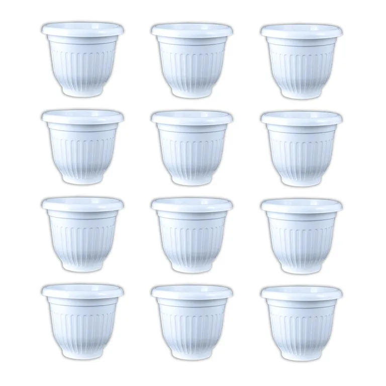 Set of 12 - 8 Inch White Olive Plastic Pots