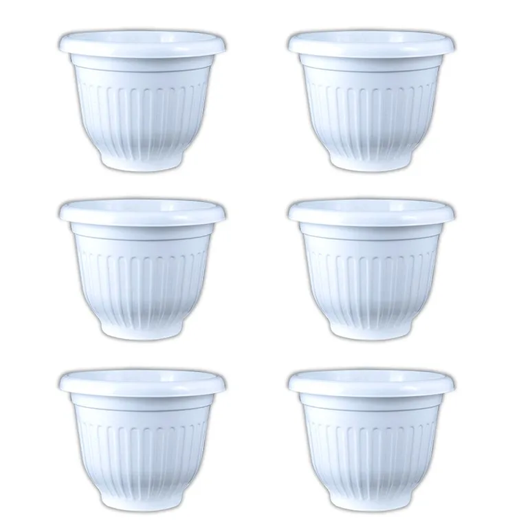 Set of 06 - 10 Inch White Olive Plastic Pots