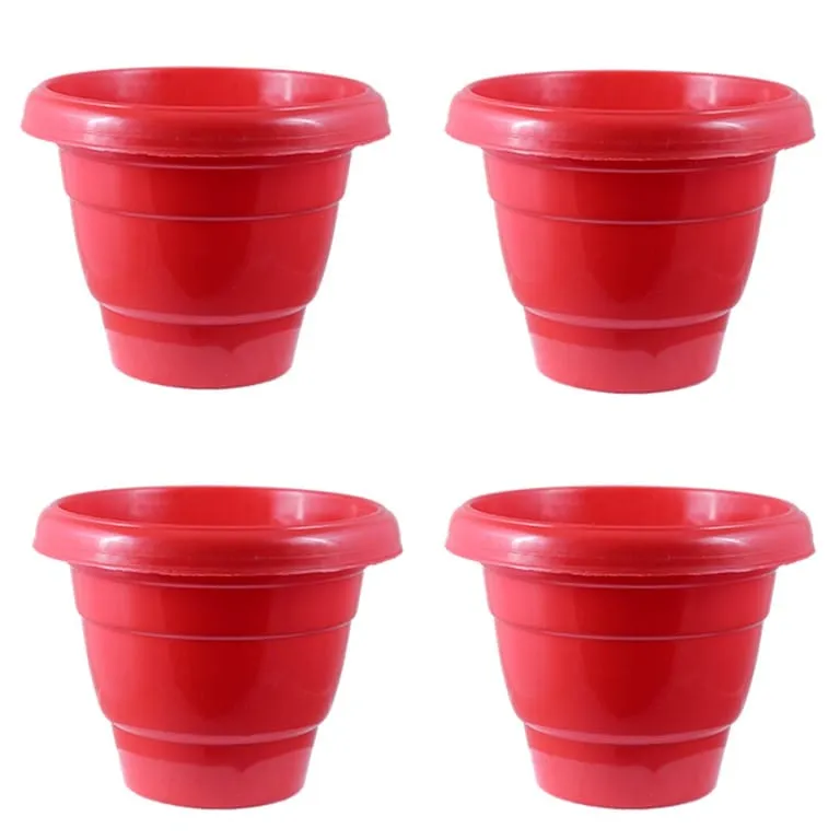 Set of 04 - 8 Inch Terracotta Red Classy Plastic Pot