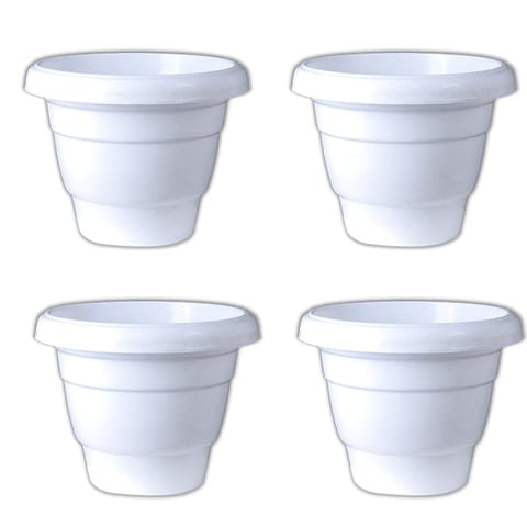 Set of 04 - 8 Inch White Classy Plastic Pot