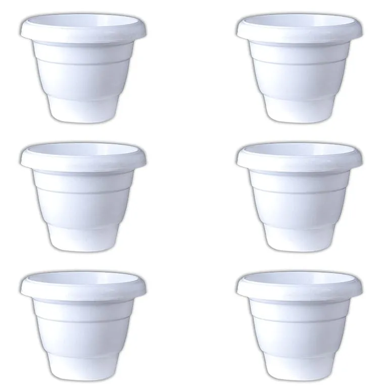 Set of 06 - 8 Inch White Classy Plastic Pot