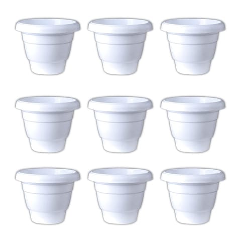 Set of 09 - 8 Inch White Classy Plastic Pot