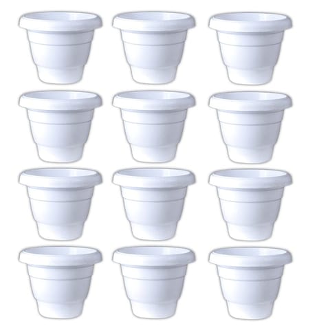 Set of 12 - 12 Inch White Classy Plastic Pot