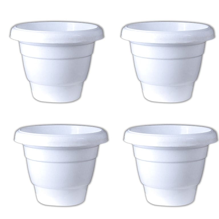Set of 04 - 14 Inch White Classy Plastic Pot